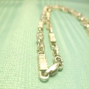 Vintage 90s Silver Tone Greek Key Meander Choker Necklace 15.5" Retro Statement